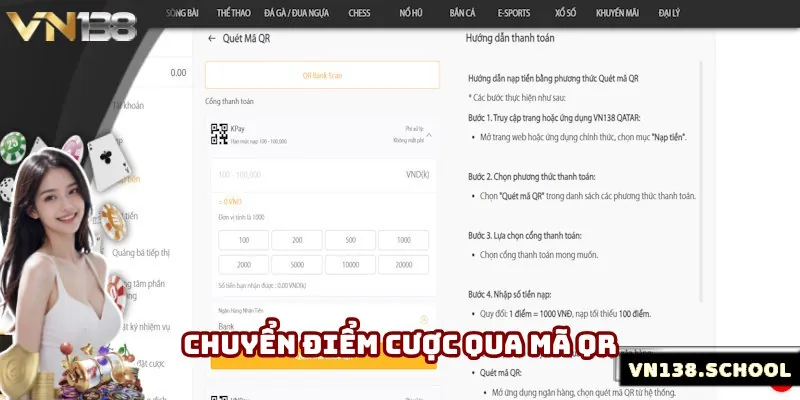 Chuyển đổi điểm cược thông qua mã QR